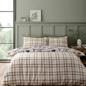 Catherine Lansfield Soft Velvet Woodland Walk Reversible Double Duvet Cover Set with Pillowcases Natural