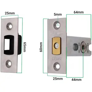 AFIT Satin Stainless Steel Bolt Through Tubular Deadbolt Fire Rated - 64mm Case 44mm Backset