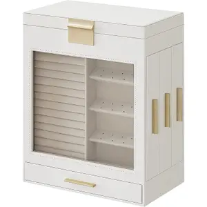 Jewellery Storage Box 5-Layer White Jewellery Organiser with 3 Side Drawer and Glass Window