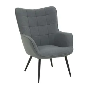 Interiors by Premier Durable Grey Fabric Armchair with Black Legs, High Back Patterned Armchair, Easy to Maintain Bucket Chair