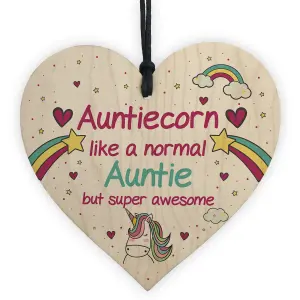 Gift For Auntie Birthday Christmas Hanging Heart Wooden Novelty Sign Unicorn Plaque