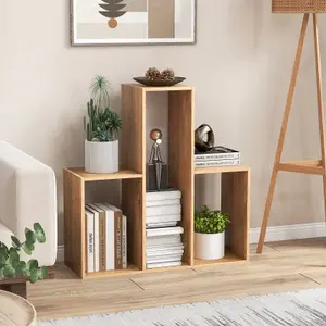 Costway 3-Tier Convex Display Bookshelf Wooden Freestanding Bookcase Storage Stand Rack