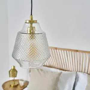 ValueLights Aurelian Brass Ceiling Light Pendant Fitting with Textured Glass Shade - Including Bulb