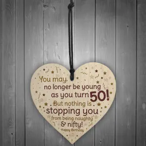 Red Ocean 50th Birthday Gift For Men Women Funny 50th Birthday Card Wooden Heart Sign