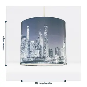 First Choice Lighting 20cm Lamp Shade Ceiling Light Digital Printed Fabric New York Skyline At Night