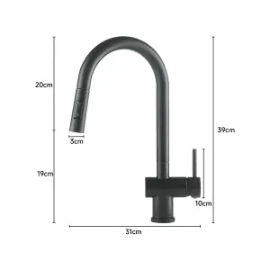 Black Stainless Steel Side Lever Kitchen Spring Neck Pull Out Kitchen Tap Mixer Tap