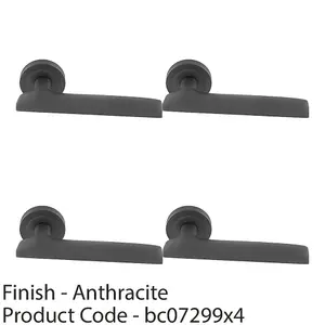 4 PACK - Premium Slim Flat Door Handle Set - Anthracite Grey Designer Lever on Round Rose