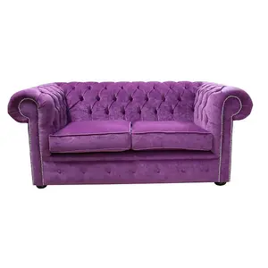 Chesterfield Custom Made 2 Seater Settee Sofa Pimlico Grape Real Fabric