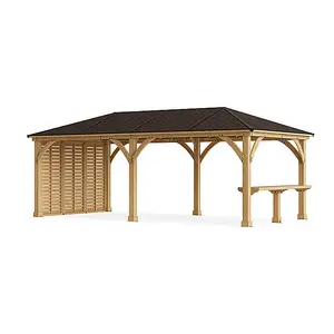 Meridian Gazebo 12ft x 24ft (3.7m x 7.4m) with Privacy Wall & Wooden Bar Counter