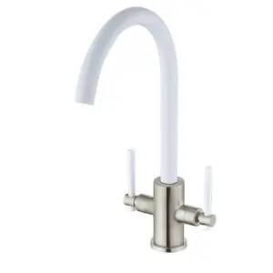 Astini Narberth Brushed/White Twin Lever Kitchen Tap