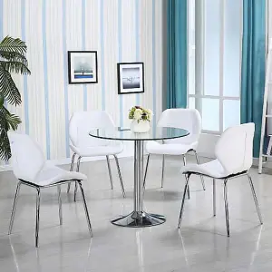 Dante Clear Glass Dining Table With 4 Darcy White Chairs