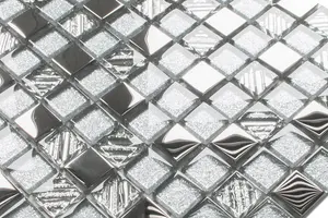 Glass mosaic on mesh for bathroom or kitchen 300mm x 300mm - Silver Energy