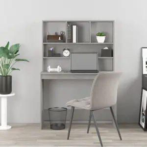 Berkfield Desk with Shelves Concrete Grey 102x45x148 cm Engineered Wood