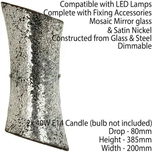 2 PACK Mosaic Mirror Wall Light Silver Pattern Glass Shade Pretty Dimmable Lamp