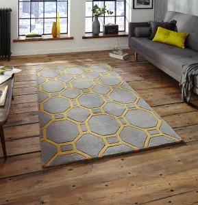 Grey/Yellow Modern Geometric Handmade Easy To Clean Rug For Living Room Bedroom & Dining Room-120cm X 170cm