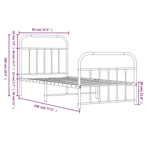 Berkfield Metal Bed Frame with Headboard and Footboard White 90x190 cm