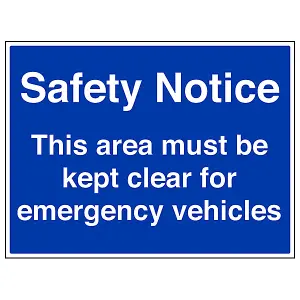 Area Clear Emergency Vehicles Sign - Adhesive Vinyl - 400x300mm (x3)