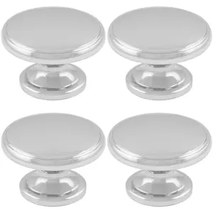 4 PACK - Ring Domed Cupboard Door Knob 32mm Diameter Polished Chrome Cabinet Handle