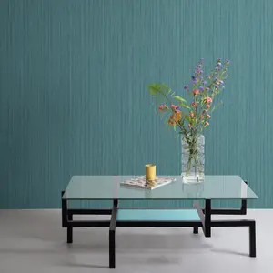 Grandeco Concerto Grasscloth Textured  Wallpaper, Deep Teal