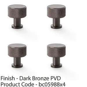 4 PACK - Round Knurled Door Knob - 29mm Diameter Dark Bronze Radio Cupboard Pull Handle