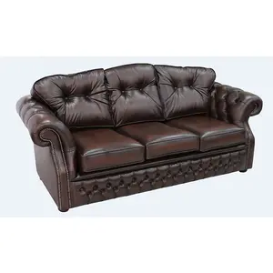 Chesterfield 3 Seater Antique Brown Leather Sofa Settee In Era Style