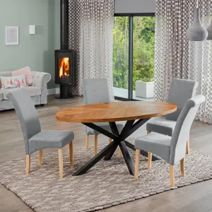 Dosenna Oval Dining Table Set with 4 Rimini Fabric Chairs - Grey