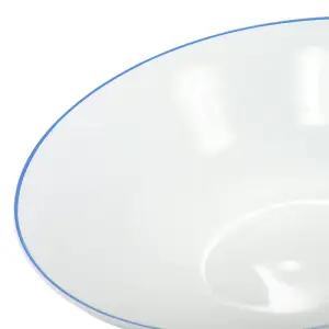 Set of 4 White Ceramic Dinner Bowls with Elegant Blue Rim - Durable & Stylish