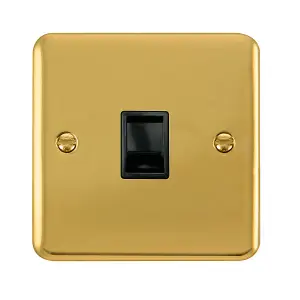 Curved Polished Brass Rj11 Socket - Black Trim - SE Home