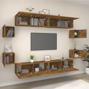 Berkfield 8 Piece TV Cabinet Set Smoked Oak Engineered Wood