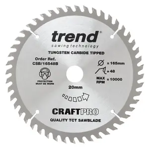 Trend CraftPro Plunge Saw Blade 165 x 20mm x 48T (Pack 3)