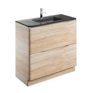 Eden 900mm Floorstanding Vanity Unit in Light Oak & Grey Glass Basin