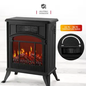 NETTA 1900W Freestanding Stove Heater With Realistic Fire Flame Effect