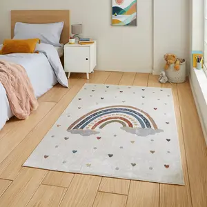 MultiColoured Pictorial 40mm Thick Stain-Resistant Rug for Bedroom, Dining Room, Easy to Clean Modern Rug-120cm X 170cm