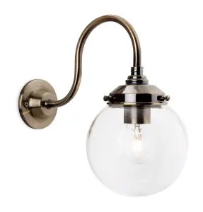 Luminosa Victoria 1 Light Wall Light Antique Brass, Clear Glass Shade, E27