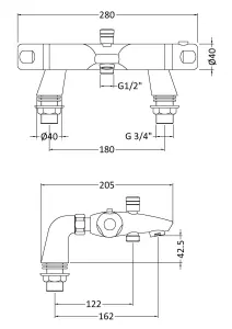 Chrome Thermostatic Deck Mounted Bath Shower Mixer Bar Valve Tap