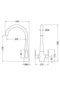 Kitchen Mono Mixer Tap with 2 Lever Handles, 398mm - Chrome