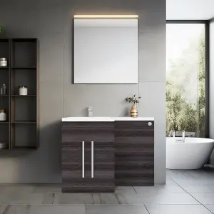 Rinse Bathrooms 1100mm L Shape LH Combination Vanity Unit Furniture Storage Grey Sink Unit & BTW Toilet Unit - Flat Packed