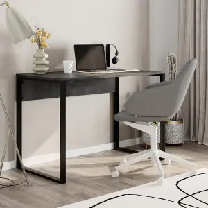 Inna Modern Work Table Retro Grey with Sturdy Black Metal Legs Particle Board Industrial Desk Width 110cm