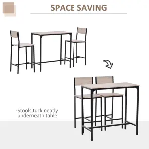 3 Pack Table Stool Set Industrial Design w/ Metal Frame Oak Tone MDF Panels