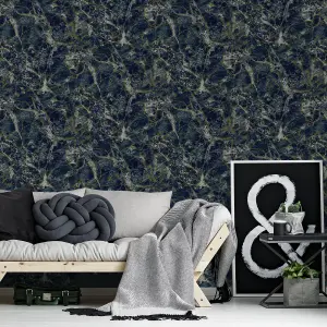 Grandeco Astoria Liquid Marble Textured Wallpaper, Navy