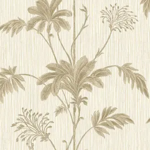 Grasscloth Textured Palm Vinyl Wallpaper Cream / Gold Belgravia 2913