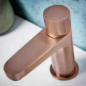 Brushed Bronze Premium Mono Basin Sink Tap Fluted Handle Luxury Brassware