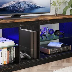 Nabria 55" length  TV Stand Cabinet with Glass Shelf & RGB LED Lighted for up to 65" TVs, Gaming Entertainment Center Brown/Black