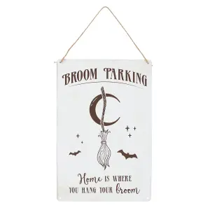 Something Different Broom Parking Metal Door Sign White/Brown (One Size)