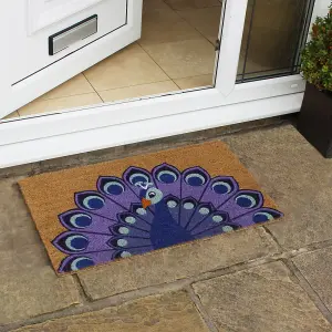 Eco-Friendly Latex Backed Coir Door Mat, Peacock