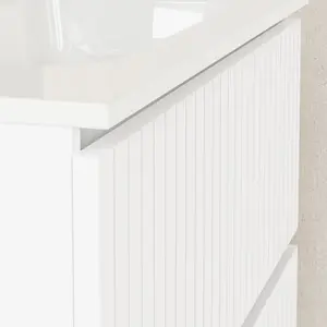 Banyetti Linea Matt White Ribbed Double Drawer Wall Hung Vanity Unit 800mm x 460mm