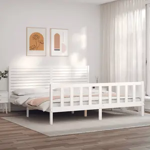 Berkfield Bed Frame with Headboard White 200x200 cm Solid Wood