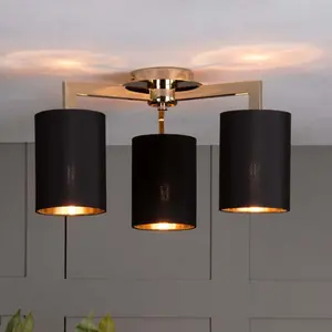 Olive 3 Light Gold & Black Semi-Flush Ceiling Light