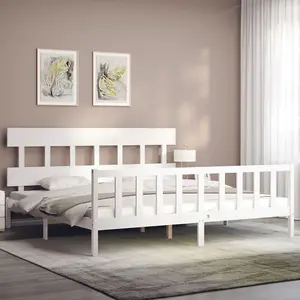 Berkfield Bed Frame with Headboard White Super King Size Solid Wood