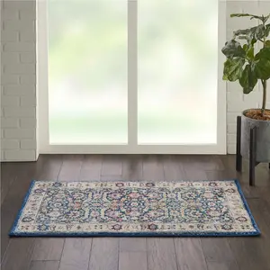 Navy/Multicolor Luxurious Traditional Persian Easy to Clean Floral Rug For Dining Room Bedroom And Living Room-61 X 183cm (Runner)